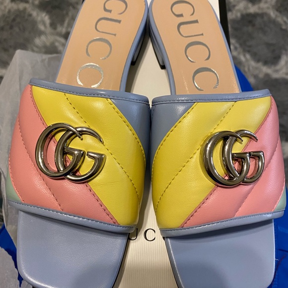 GUCCI Pastel Nappa Double G Matelasse Leather Sandals 37.5 - Picture 8 of 10